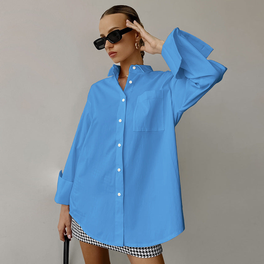 Women’s Oversized Shirt – Cotton Blend – Long Sleeve – Button-Up Relaxed Fit