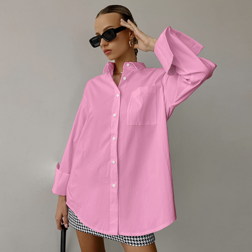 Women’s Oversized Shirt – Cotton Blend – Long Sleeve – Button-Up Relaxed Fit