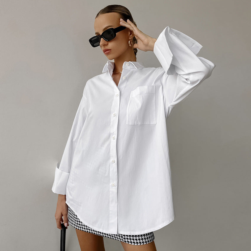 Women’s Oversized Shirt – Cotton Blend – Long Sleeve – Button-Up Relaxed Fit