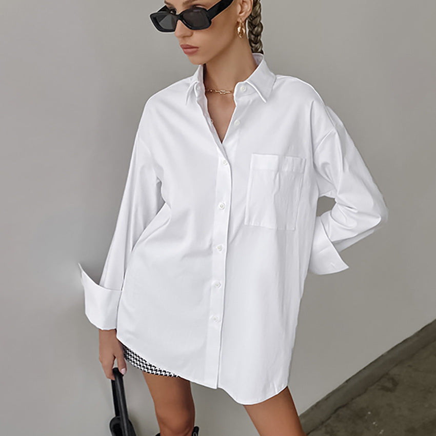 Women’s Oversized Shirt – Cotton Blend – Long Sleeve – Button-Up Relaxed Fit
