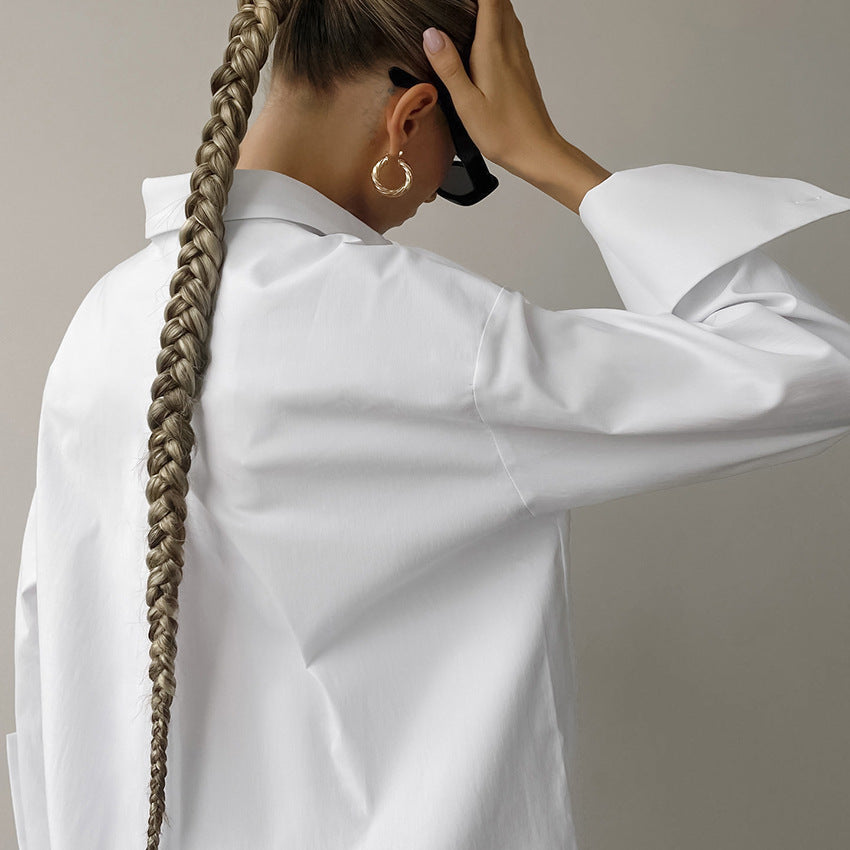 Women’s Oversized Shirt – Cotton Blend – Long Sleeve – Button-Up Relaxed Fit