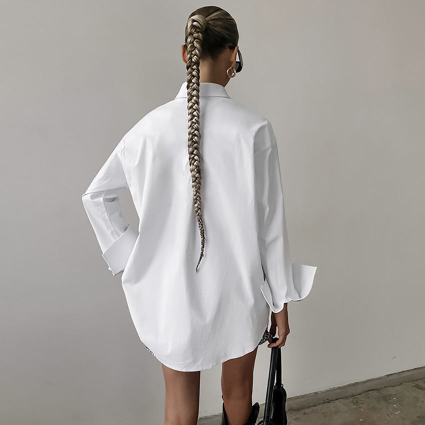 Women’s Oversized Shirt – Cotton Blend – Long Sleeve – Button-Up Relaxed Fit