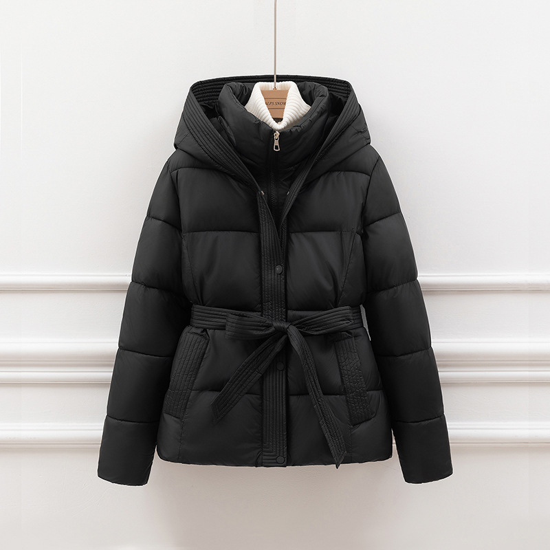 Women’s Padded Coat – Slim Fit – Quilted Insulation – Hooded with Tie Waist