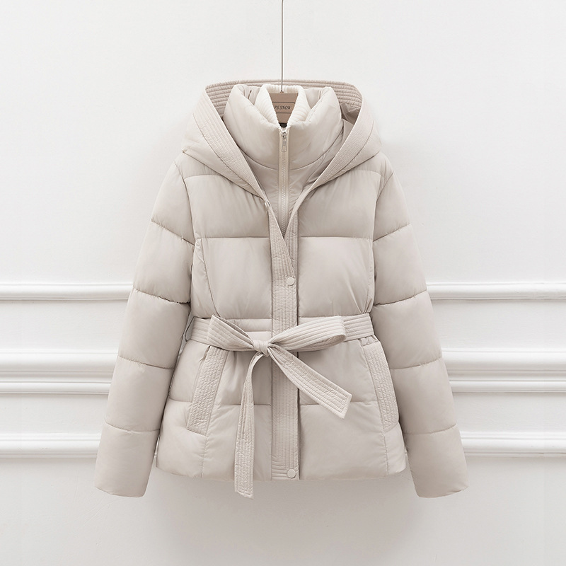 Women’s Padded Coat – Slim Fit – Quilted Insulation – Hooded with Tie Waist