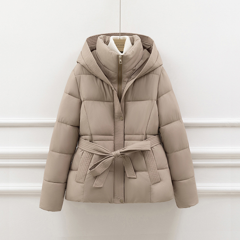 Women’s Padded Coat – Slim Fit – Quilted Insulation – Hooded with Tie Waist