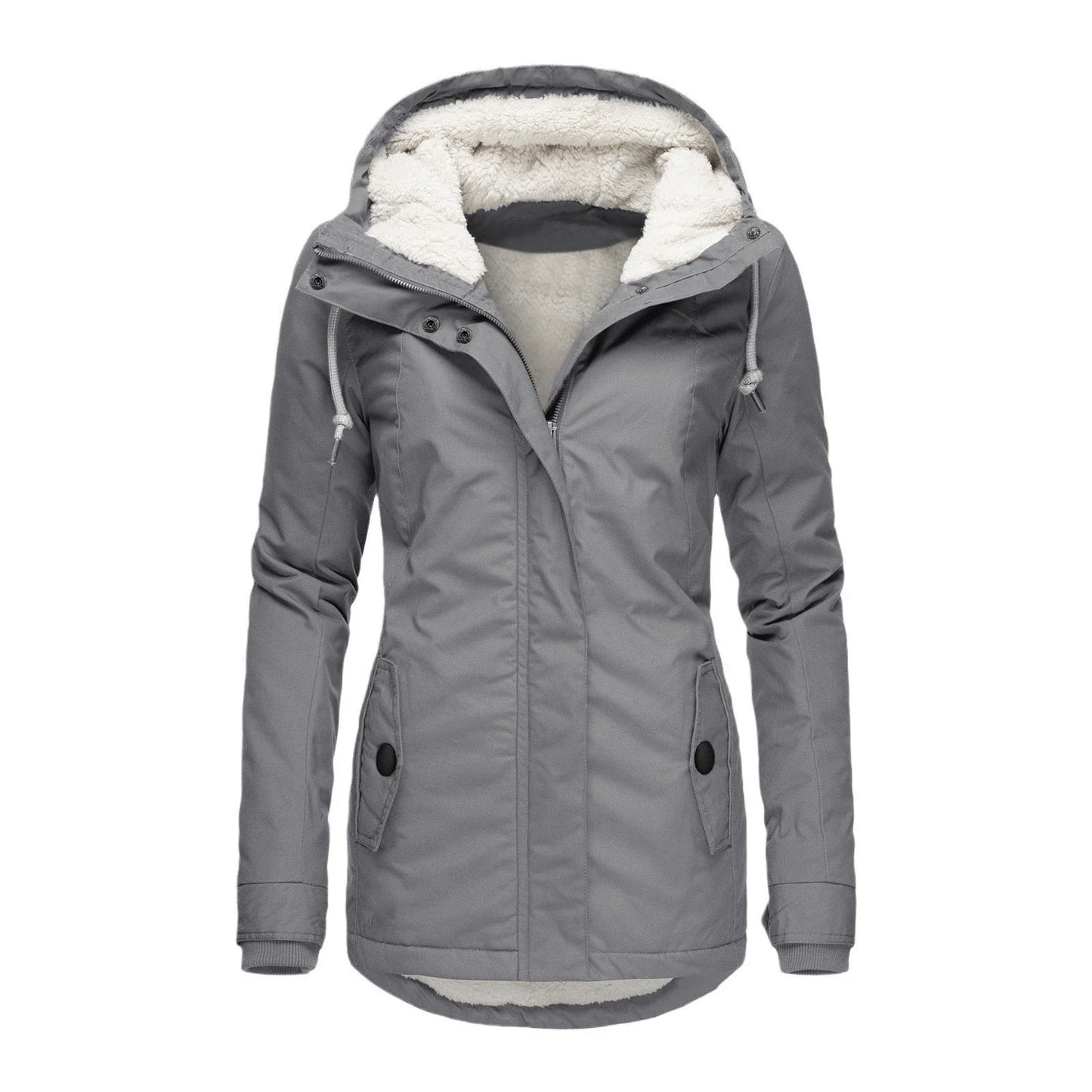 Women’s Parka Coat – Semi-Fitted – Plush Lined Hood – Weather-Resistant – Mid-Thigh Length