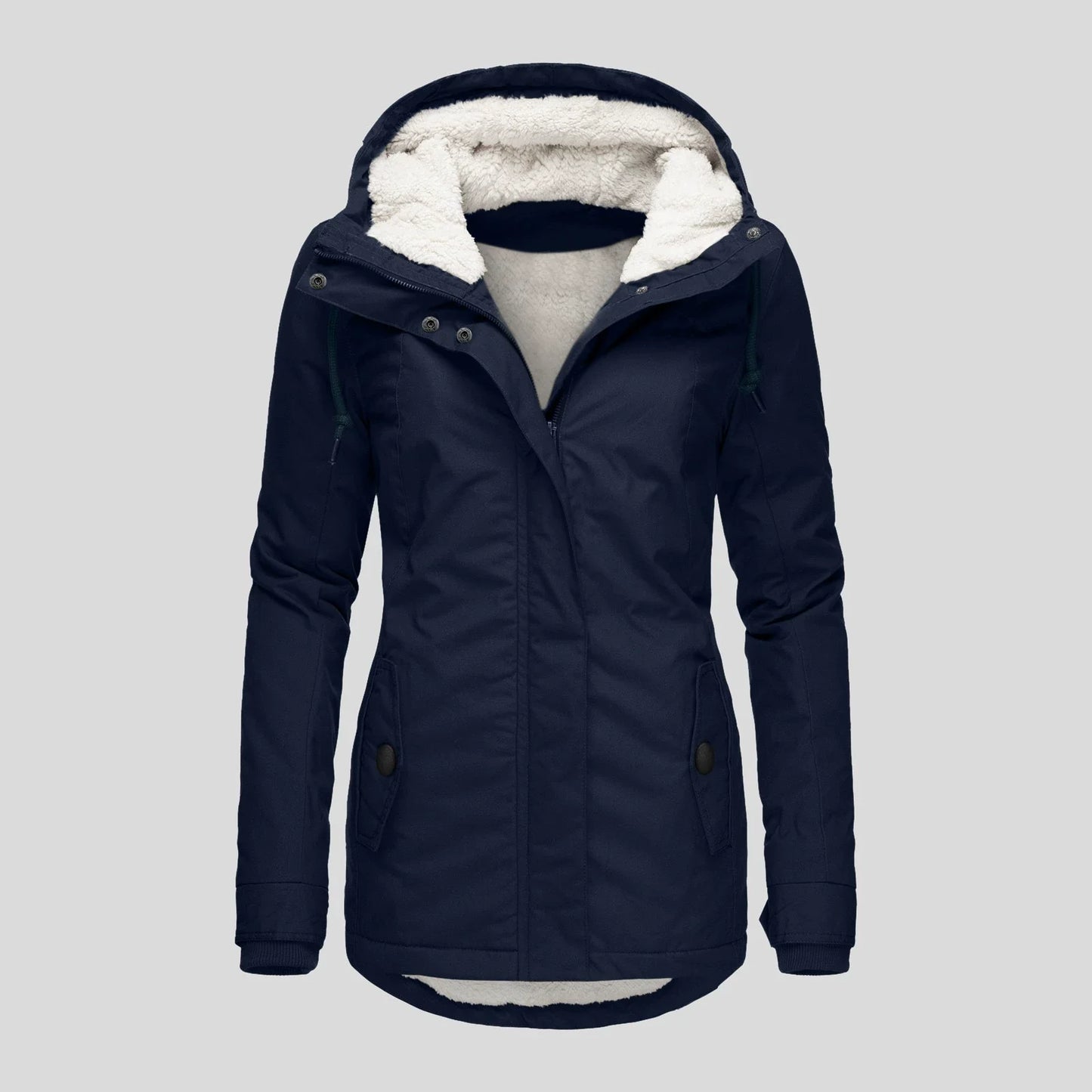 Women’s Parka Coat – Semi-Fitted – Plush Lined Hood – Weather-Resistant – Mid-Thigh Length