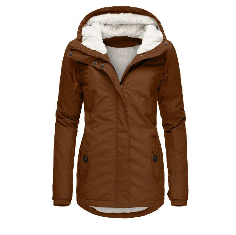 Women’s Parka Coat – Semi-Fitted – Plush Lined Hood – Weather-Resistant – Mid-Thigh Length