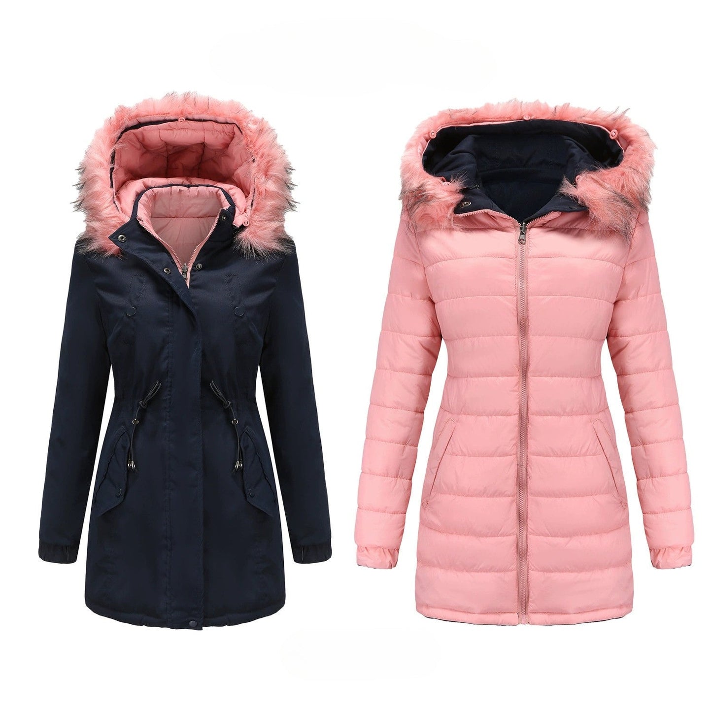 Women’s Parka Jacket – Water-Resistant – Faux Fur Hood – Mid-Thigh Length – Adjustable Waist