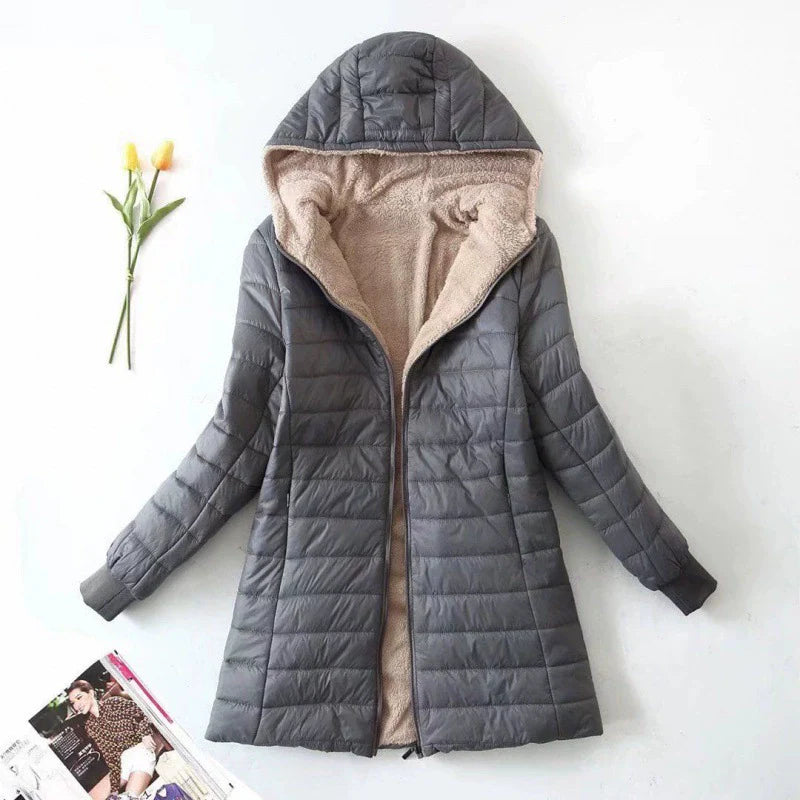 Women’s Puffer Coat – Quilted Insulated – Plush Lining – Hooded Mid-Length Fit