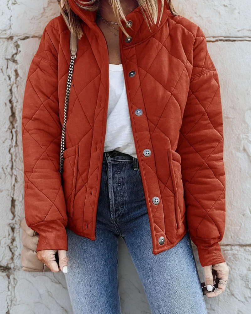 Women’s Puffer Jacket – Cropped Fit – Quilted Insulated – Stand Collar – Zip Pockets