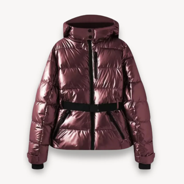 Women’s Puffer Jacket – Tailored Fit – Quilted – Hooded – Belted Waist – Hip Length