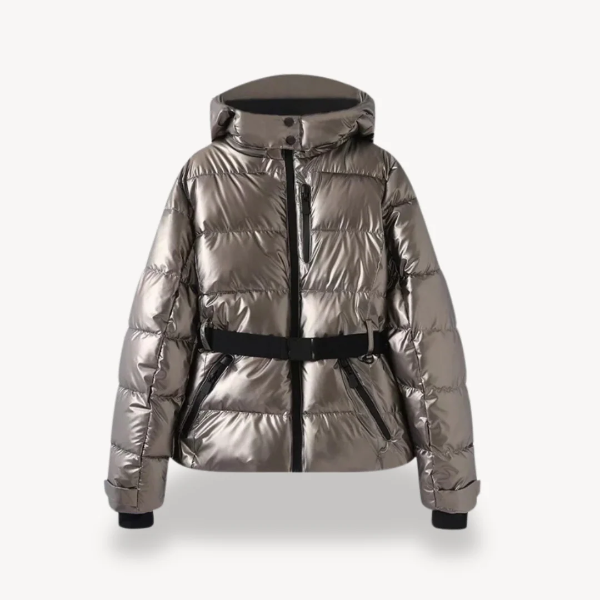 Women’s Puffer Jacket – Tailored Fit – Quilted – Hooded – Belted Waist – Hip Length