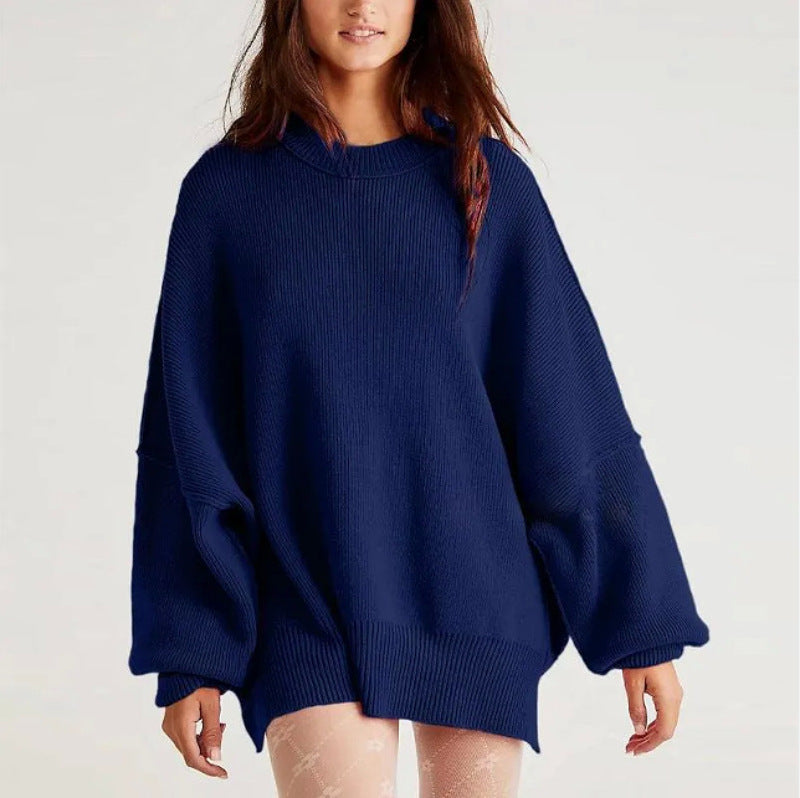Women’s Pullover Knit Sweater – Oversized Fit – Long Sleeve – Textured – Side Slits