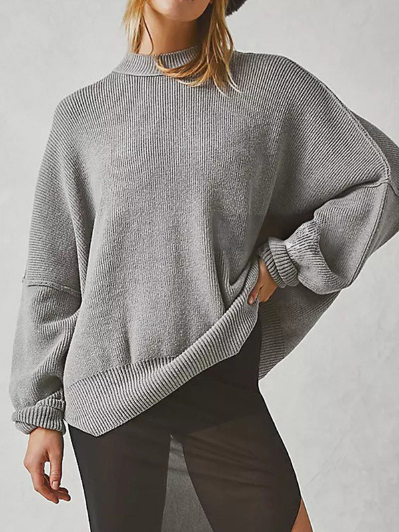 Women’s Pullover Knit Sweater – Oversized Fit – Long Sleeve – Textured – Side Slits