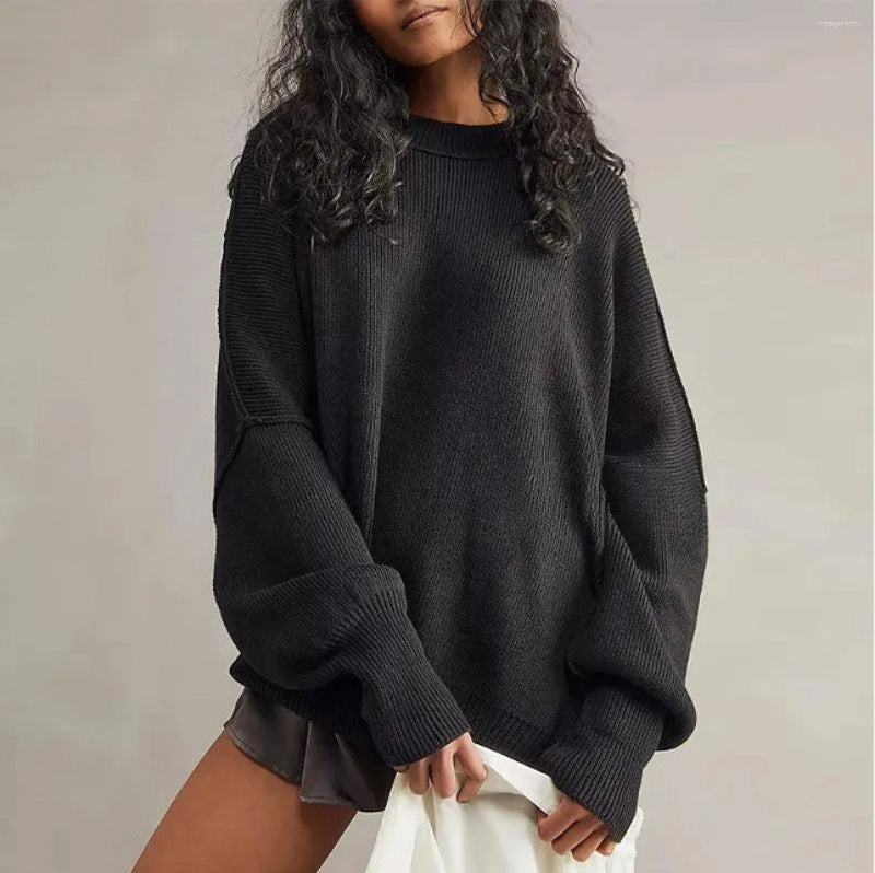 Women’s Pullover Knit Sweater – Oversized Fit – Long Sleeve – Textured – Side Slits