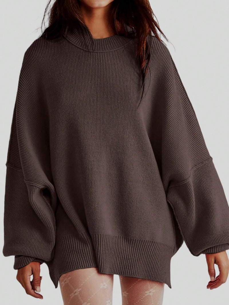Women’s Pullover Knit Sweater – Oversized Fit – Long Sleeve – Textured – Side Slits