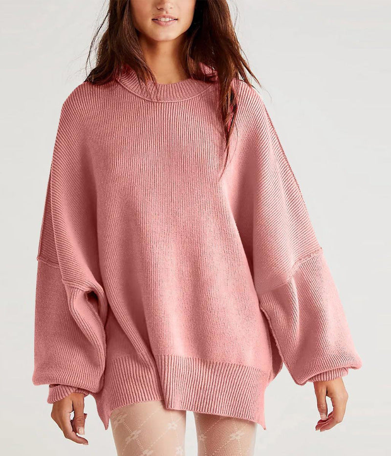 Women’s Pullover Knit Sweater – Oversized Fit – Long Sleeve – Textured – Side Slits