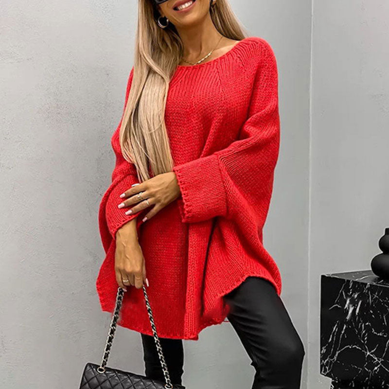 Women’s Pullover – Oversized Fit – Wool Blend – Batwing Sleeves – Tunic Length