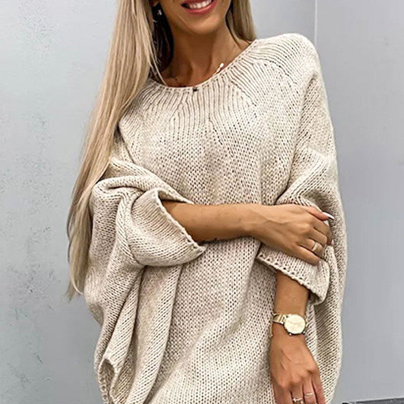Women’s Pullover – Oversized Fit – Wool Blend – Batwing Sleeves – Tunic Length