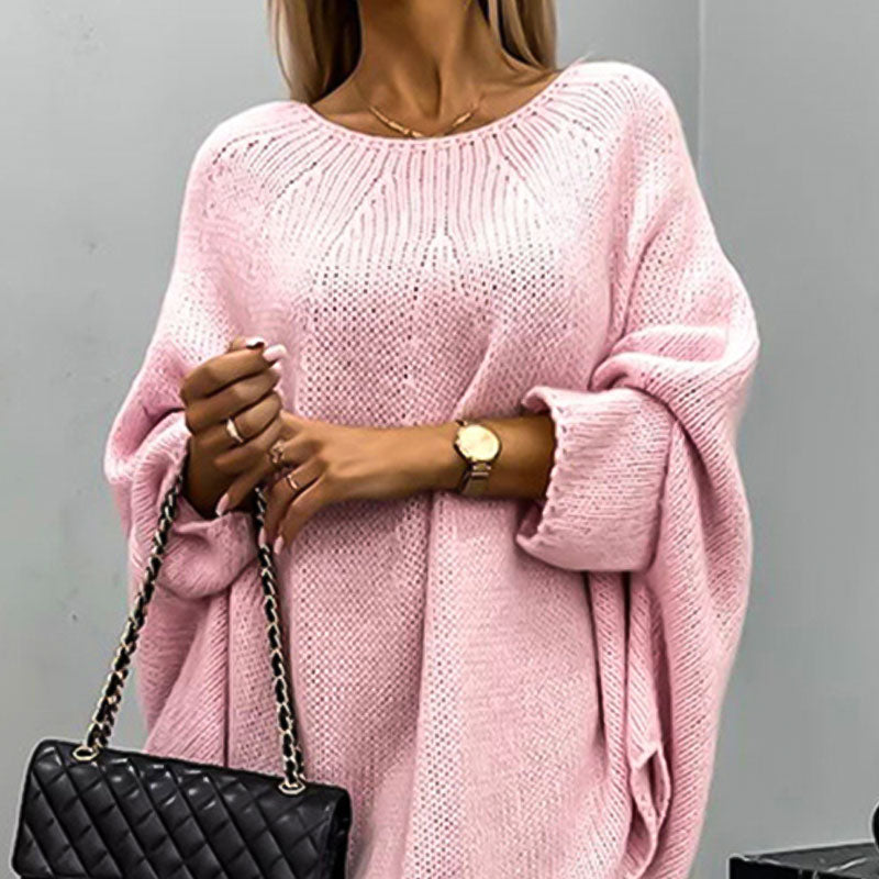 Women’s Pullover – Oversized Fit – Wool Blend – Batwing Sleeves – Tunic Length