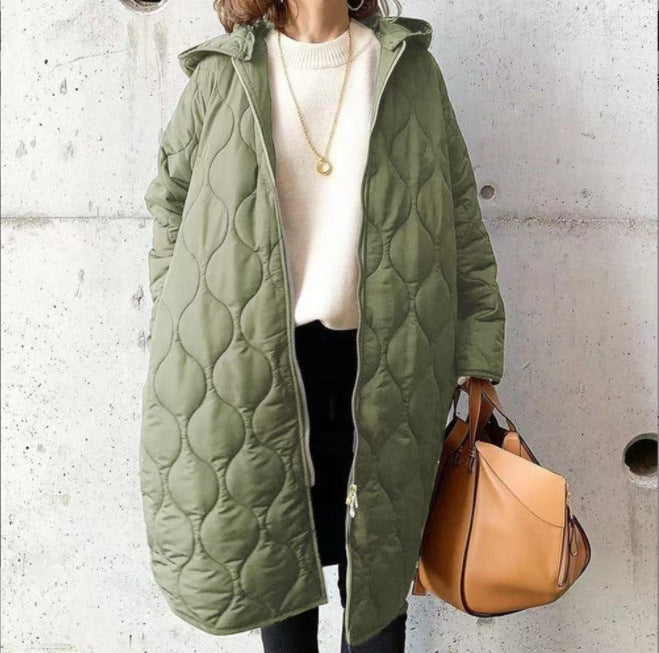 Women’s Quilted Coat – Relaxed Fit – Full Length – Hooded – Soft Padded Cotton Feel