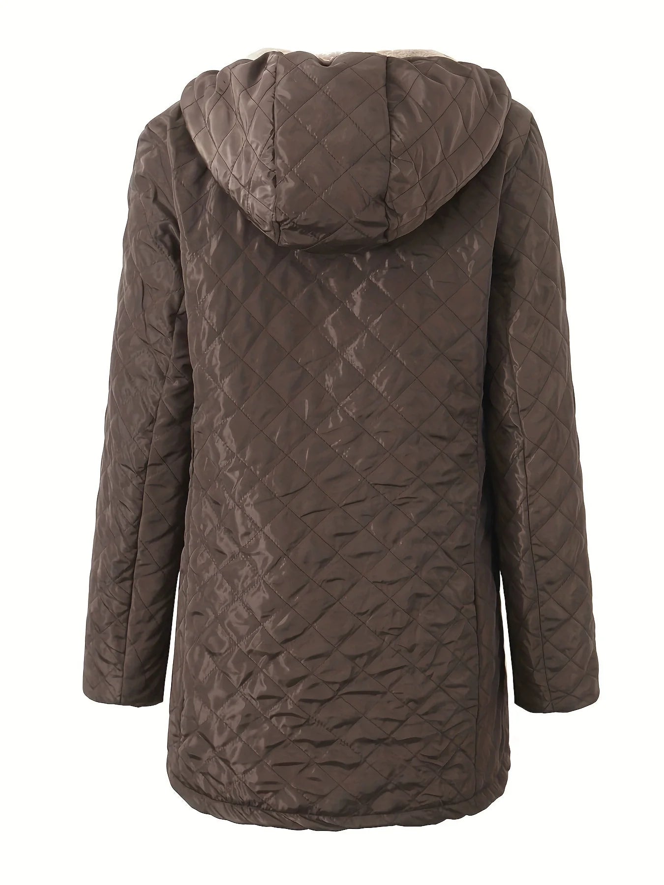Women’s Quilted Hooded Jacket – Relaxed Fit – Plush Lined – Mid-Thigh Length – Zip Front