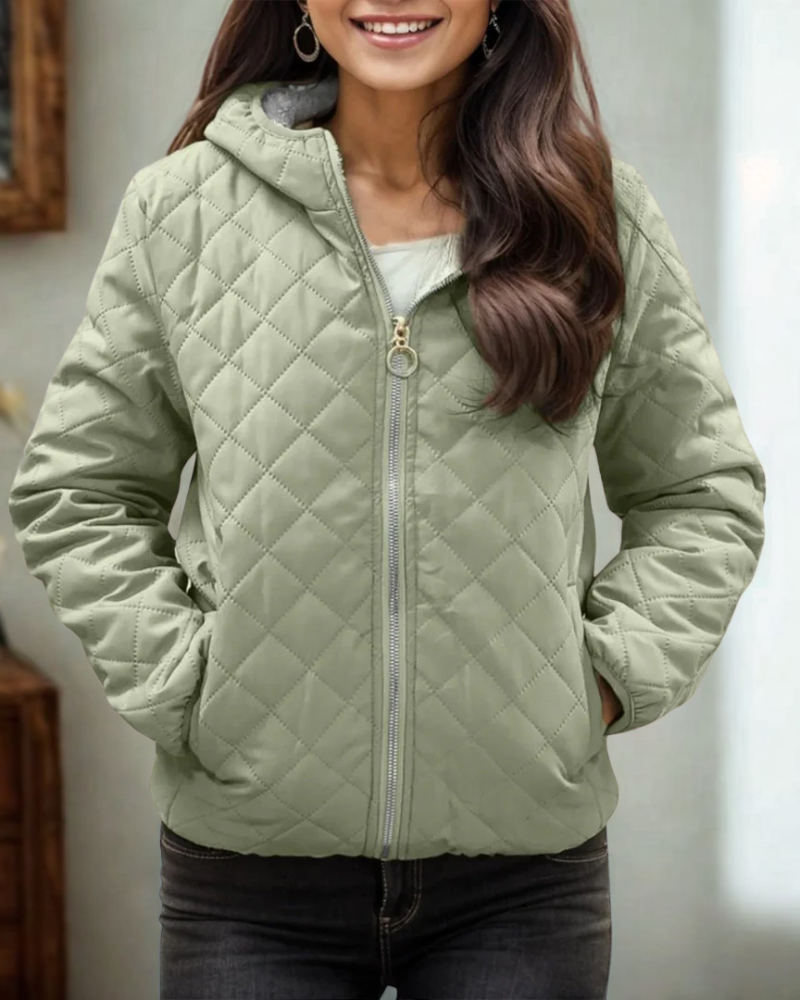 Women’s Quilted Jacket – Relaxed Fit – Diamond Stitch – Hooded – Elastic Cuffs & Hem