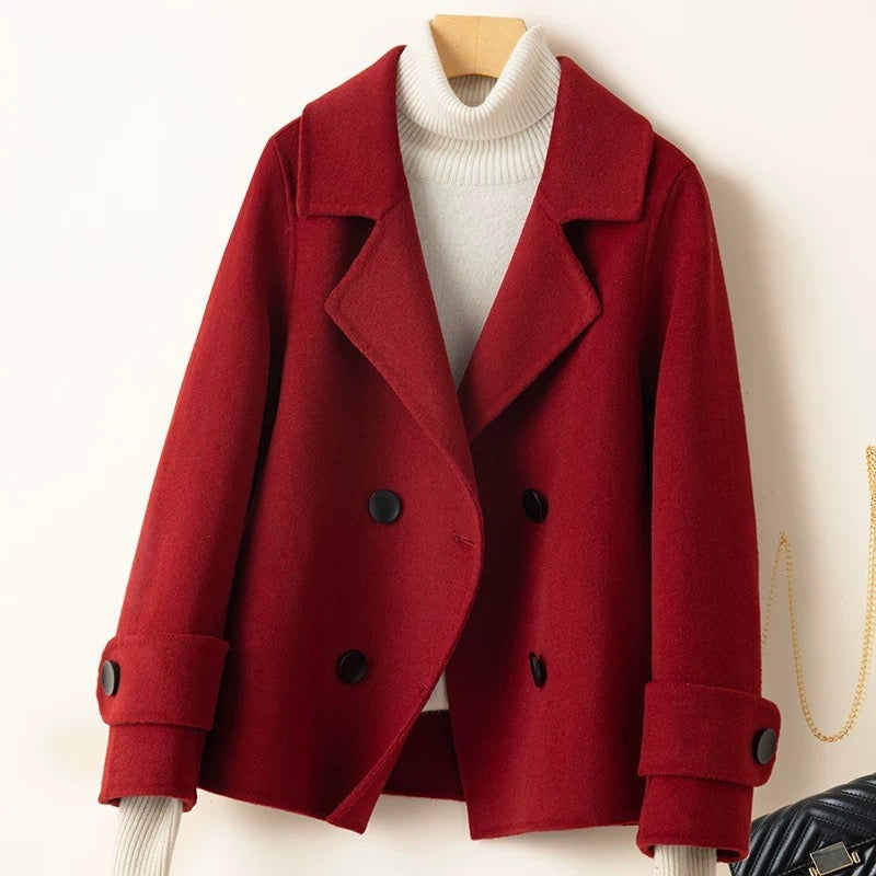 Women’s Short Coat – Tailored Fit – Wool Blend – Double-Breasted – Notched Lapel