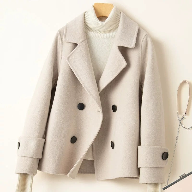 Women’s Short Coat – Tailored Fit – Wool Blend – Double-Breasted – Notched Lapel