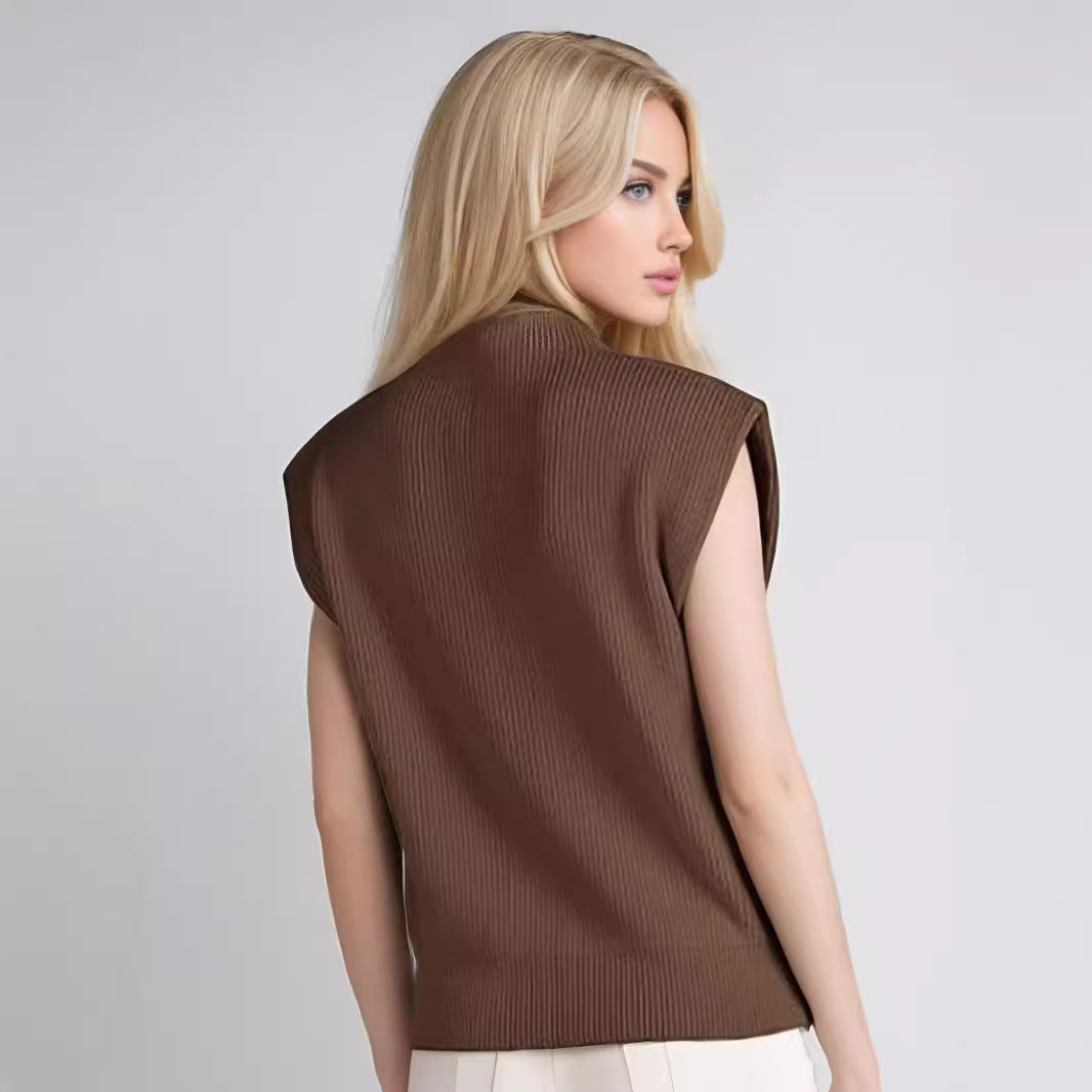 Women’s Sleeveless Turtleneck Sweater – Wool Blend Knit – Relaxed Fit – Ribbed Design