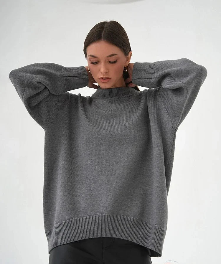 Women’s Sweater – Oversized Relaxed Fit – Wool Blend Knit – Crew Neck – Long Sleeve