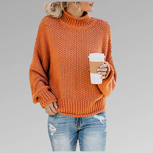 Women’s Sweater – Relaxed Fit – Chunky Knit – High Ribbed Collar – Dropped Shoulders