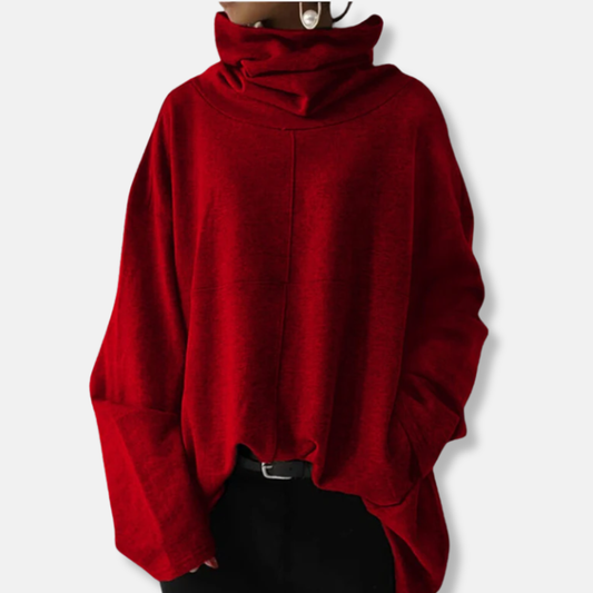 Women’s Sweatshirt – Oversized Relaxed Fit – High Cowl Neck – Flared Sleeves – Hip Length