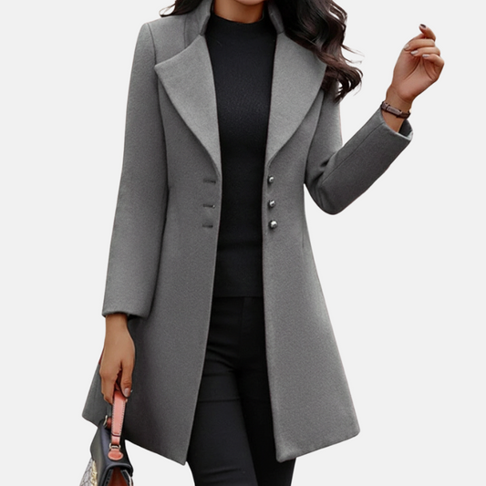 Women’s Tailored Coat – Slim Fit – Wool Blend – Notched Lapel – Mid Length Formal Style