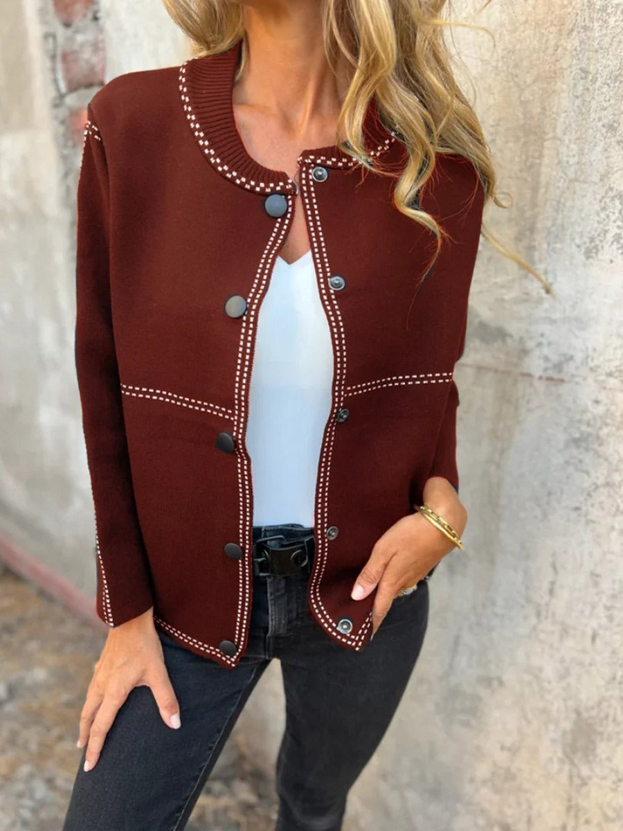 Women’s Tailored Jacket – Structured Fit – Contrasting Trim – Decorative Buttons