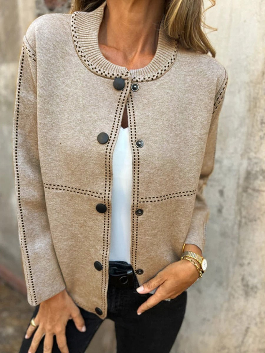 Women’s Tailored Jacket – Structured Fit – Contrasting Trim – Decorative Buttons