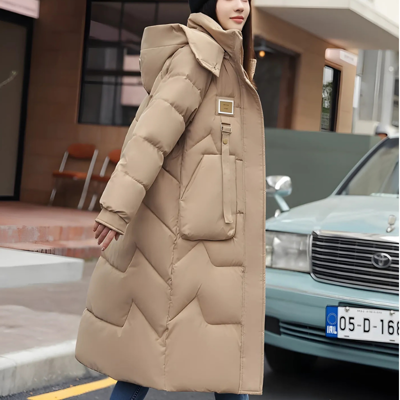Women’s Trench Coat – Oversized Relaxed Fit – Quilted Long Insulated Hooded Design