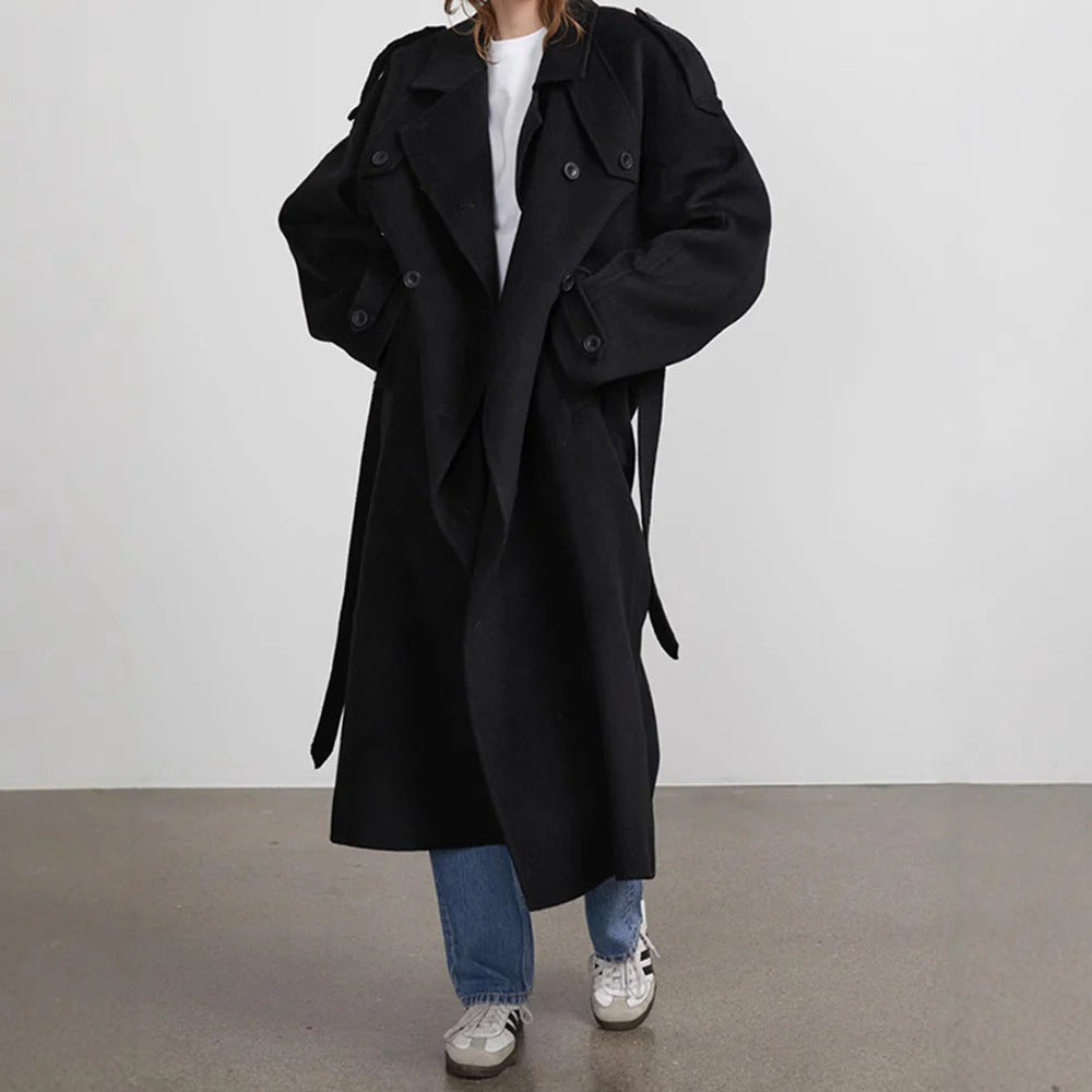 Women’s Trench Coat – Wool Blend – Oversized Fit – Double Breasted – Belted Style