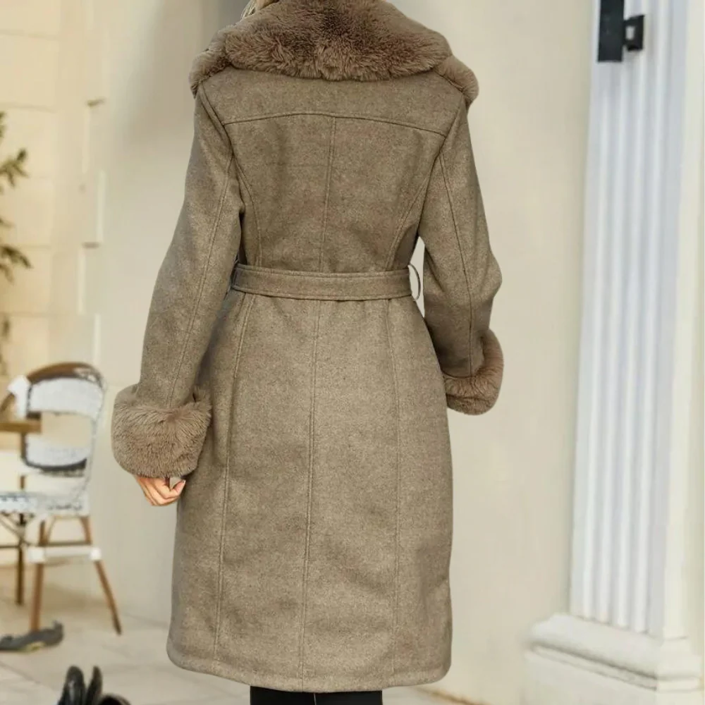 Women’s Trench Coat – Wool Blend – Relaxed Fit – Faux Fur Trim – Quilted Lining