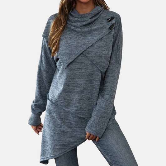 Women’s Tunic Sweater – Wool Blend – Relaxed Fit – Cowl Neck – Asymmetrical Hem