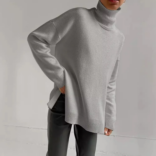 Women’s Turtleneck Sweater – Oversized Fit – Ribbed Knit – Casual Everyday Wear