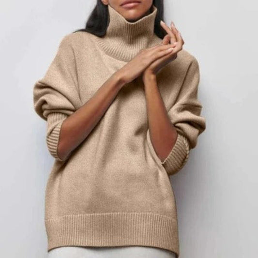 Women’s Turtleneck Sweater – Oversized Fit – Wool Blend – Dropped Shoulders – Ribbed Trim