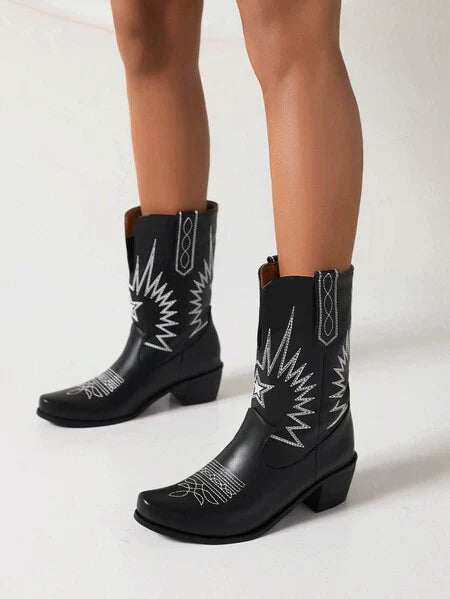 Women’s Western Boots – Mid-Calf Fit – Embroidered – Square Toe – Block Heel