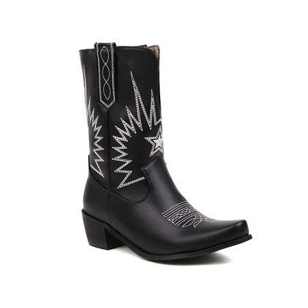 Women’s Western Boots – Mid-Calf Fit – Embroidered – Square Toe – Block Heel