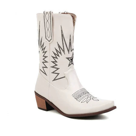 Women’s Western Boots – Mid-Calf Fit – Embroidered – Square Toe – Block Heel