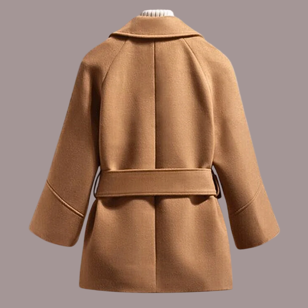 Women’s Wool Coat – Loose Fit – Notched Lapel – Open Front – Strap Sleeve – Pockets