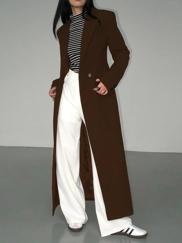 Women’s Wool Coat – Tailored Fit – Double-Breasted – Long Length with Pockets