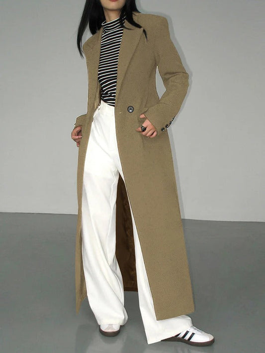 Women’s Wool Coat – Tailored Fit – Double-Breasted – Long Length with Pockets