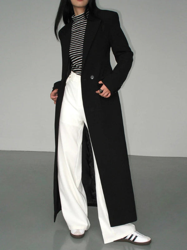 Women’s Wool Coat – Tailored Fit – Double-Breasted – Long Length with Pockets